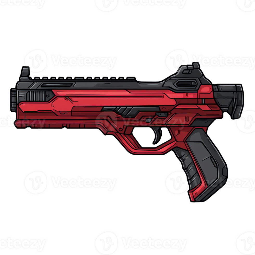 Futuristic red and black handgun on transparent background high resolution clipart for gaming and design png