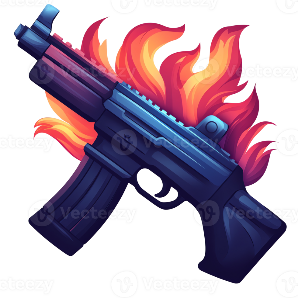 Fiery submachine gun a vibrant high quality illustration of a submachine gun engulfed in flames perfect for gaming assets or designs png
