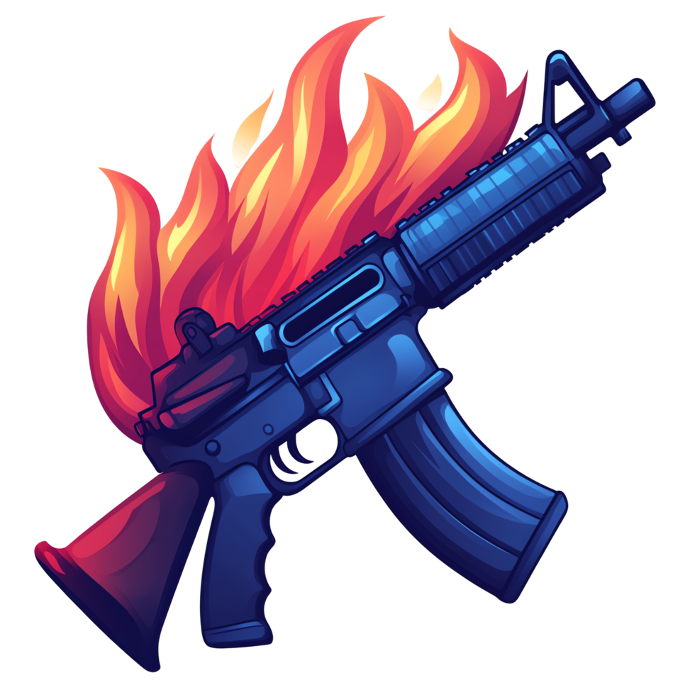 Burning assault rifle on transparent background a fiery symbol of gun control debate png