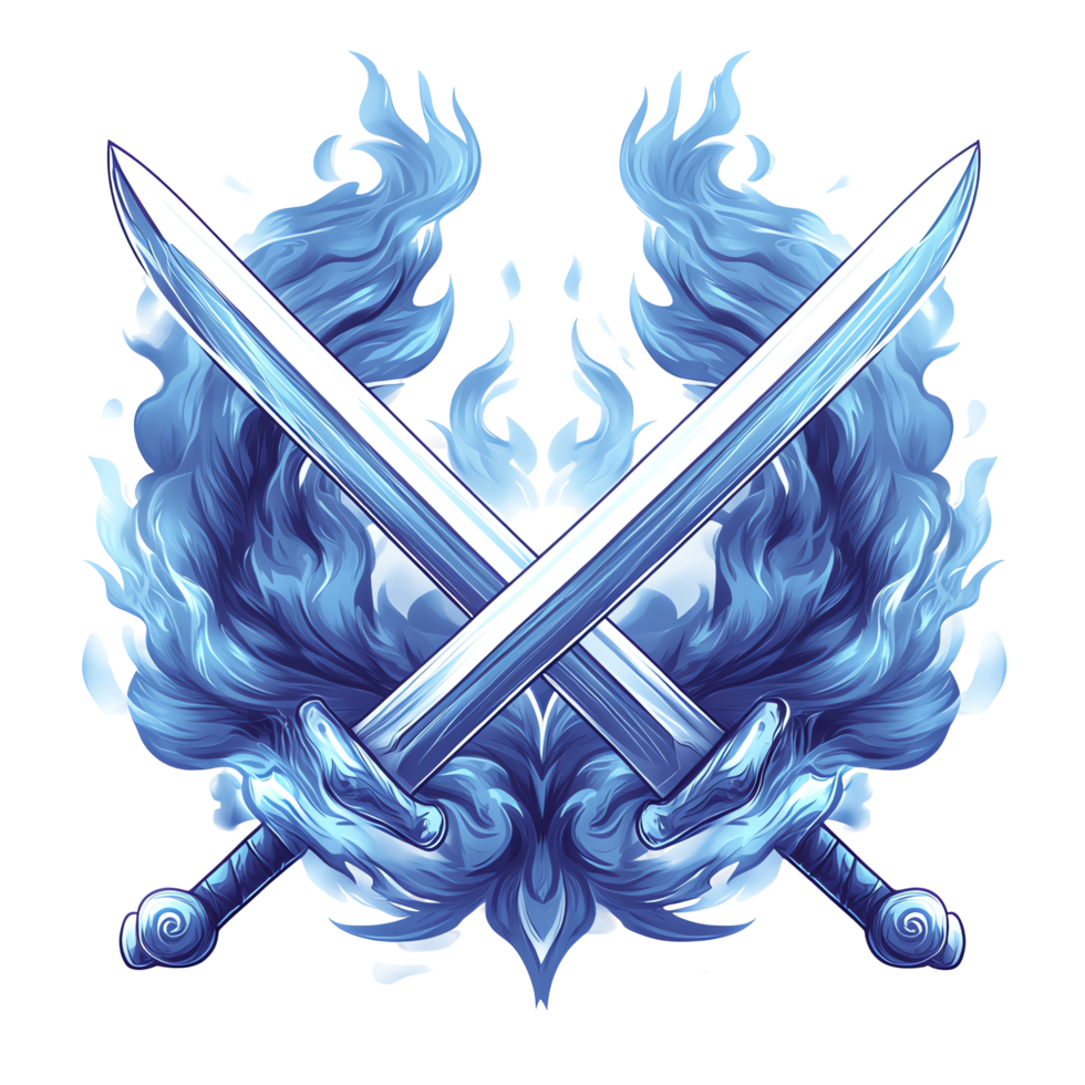 Fiery crossed swords a fantasy emblem on transparent background png