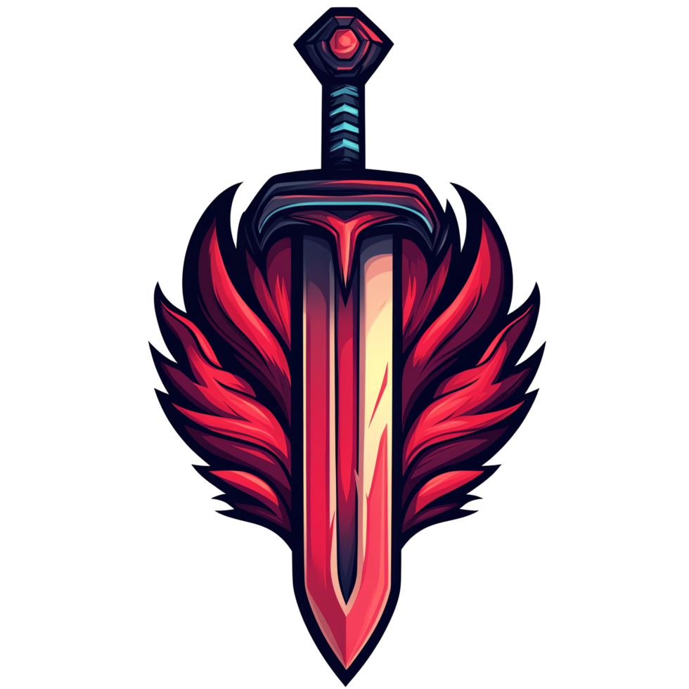 Fiery sword wings a captivating gaming logo design on a transparent background ideal for game developers and streamers png