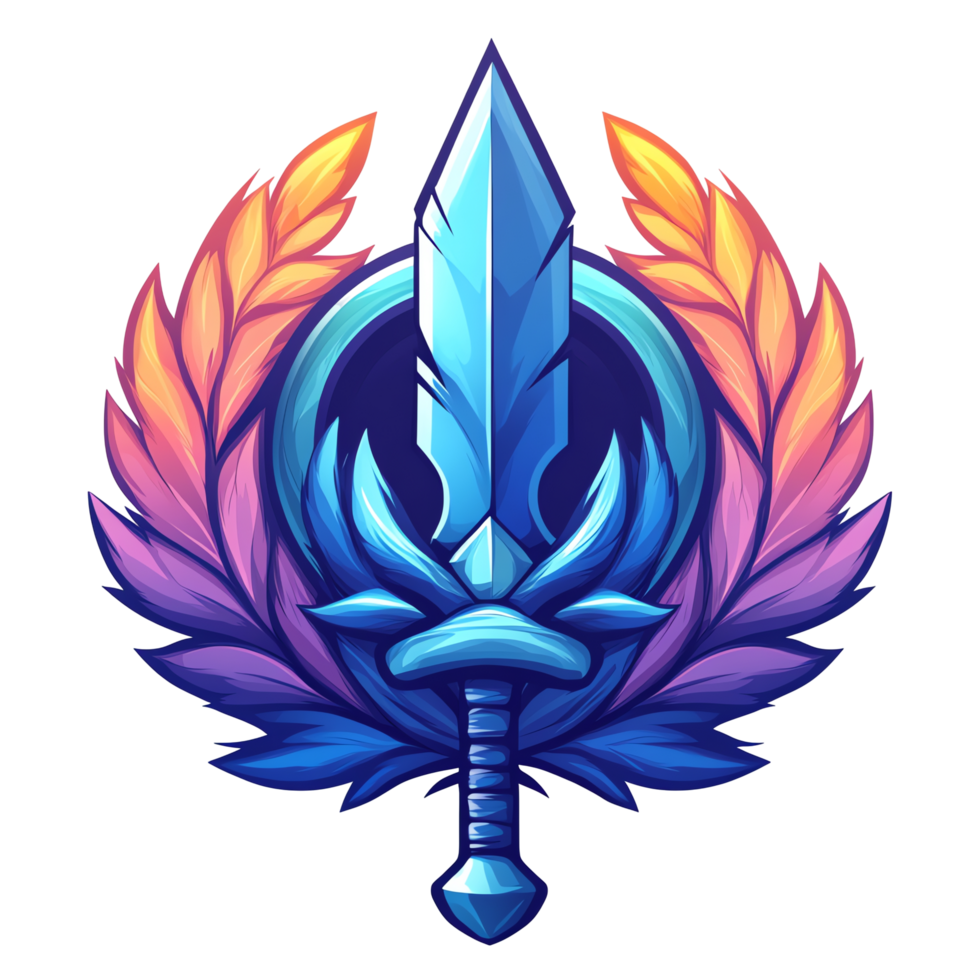 Illustration - Vibrant Sword Emblem, fantasy, magic, game asset, colorful, badge, logo, icon, , graphic design png