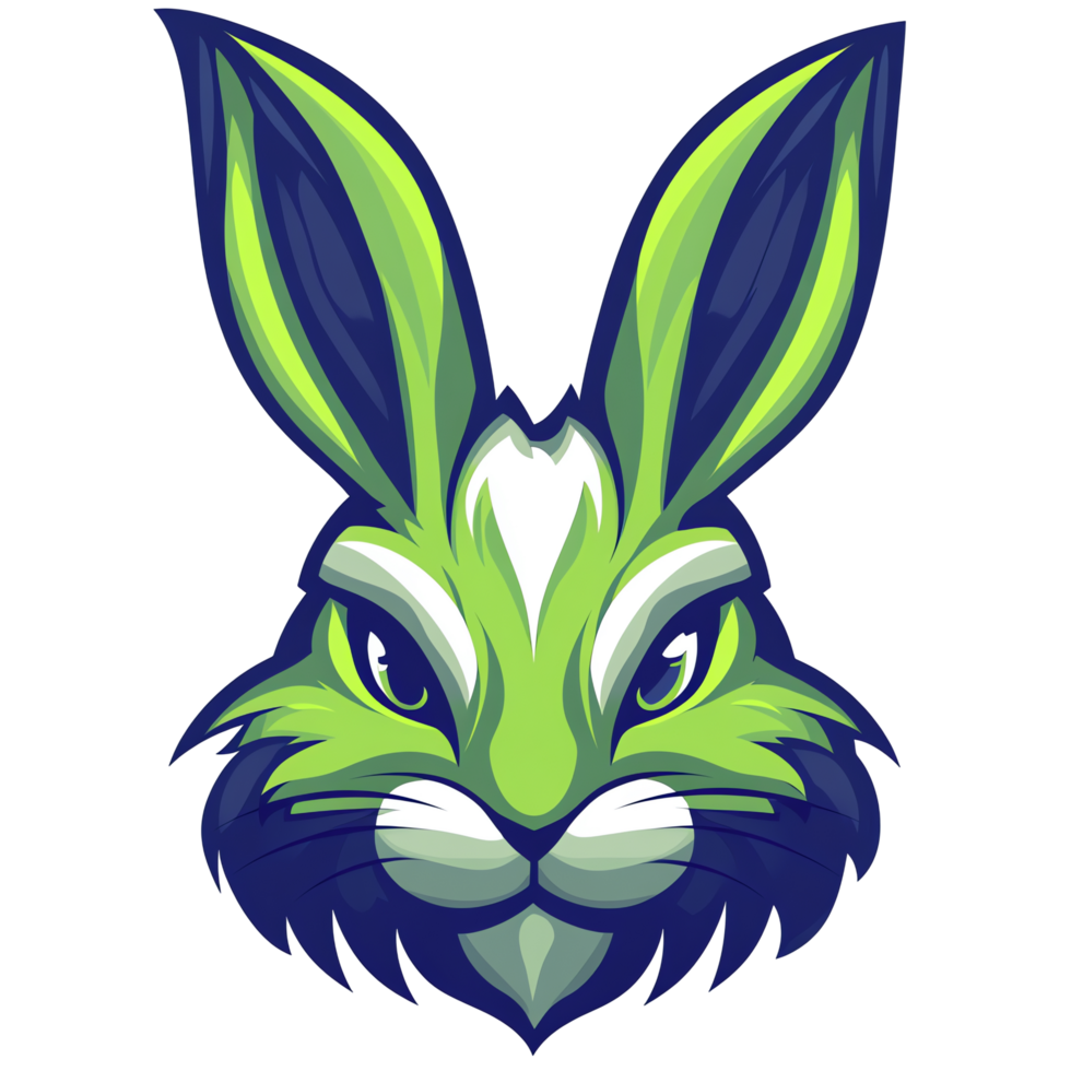 Fierce green and blue rabbit mascot illustration on transparent background png
