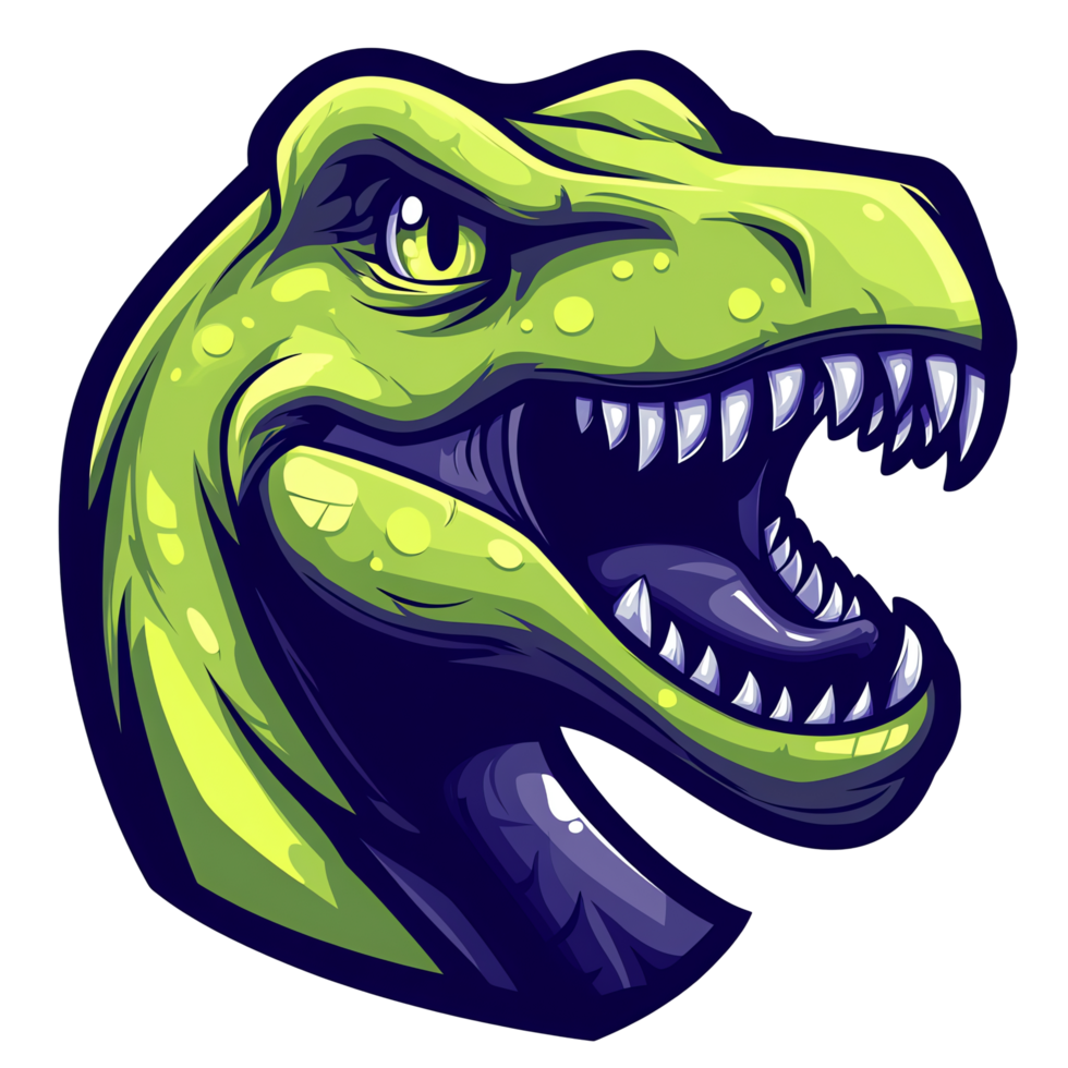 Fierce lime green tyrannosaurus rex mascot logo on transparent background for teams and brands png