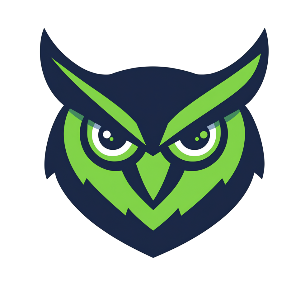 Fierce owl logo design a green and blue owl mascot on transparent background for branding and identity png
