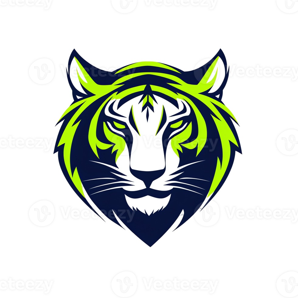 Stylized tiger head logo a fierce and regal design on transparent background for branding and marketing png