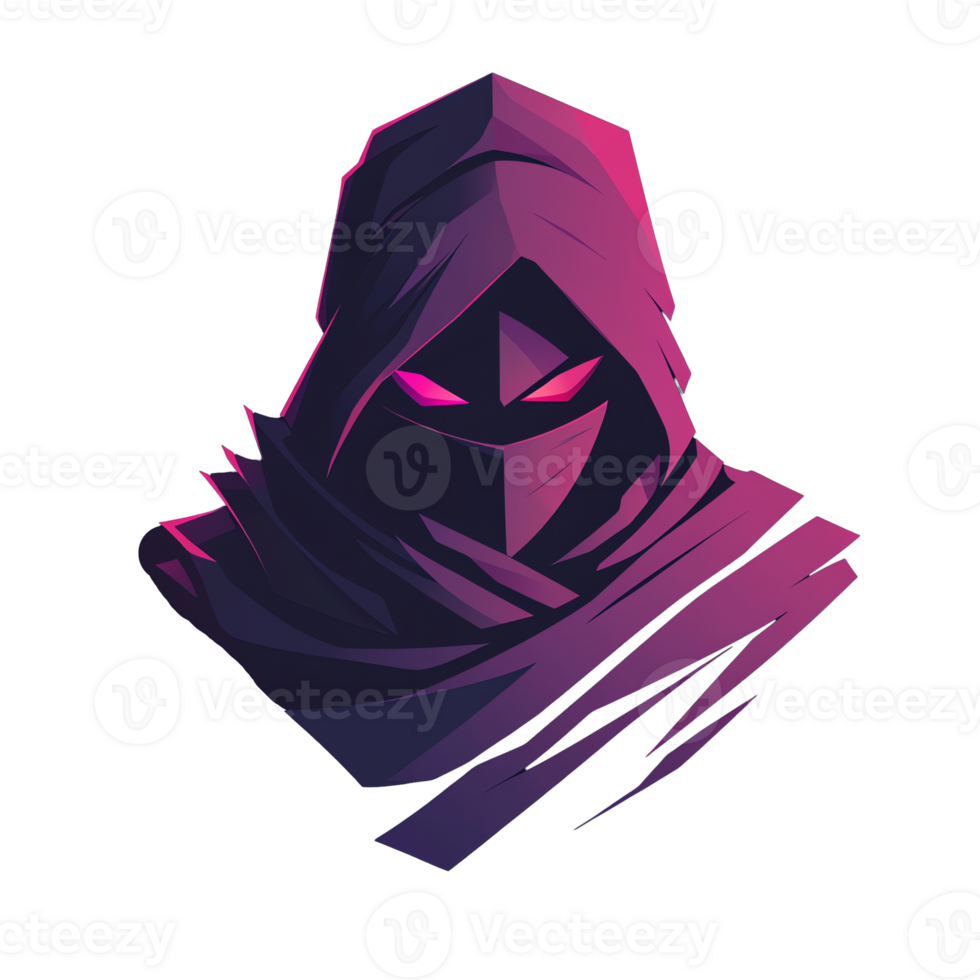Mysterious hooded figure a captivating gaming logo design with a transparent background ideal for streamers and gamers png