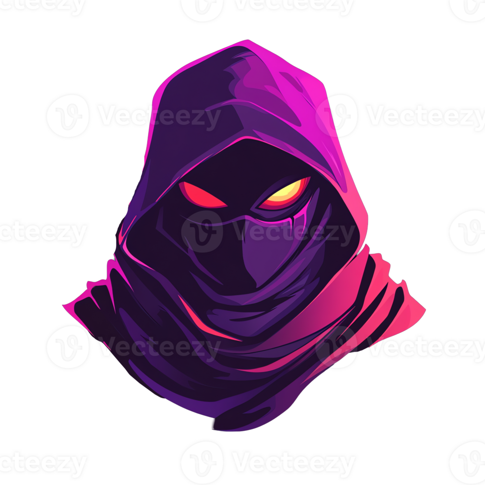 Mysterious hooded ninja logo design on transparent background for gaming and esports png