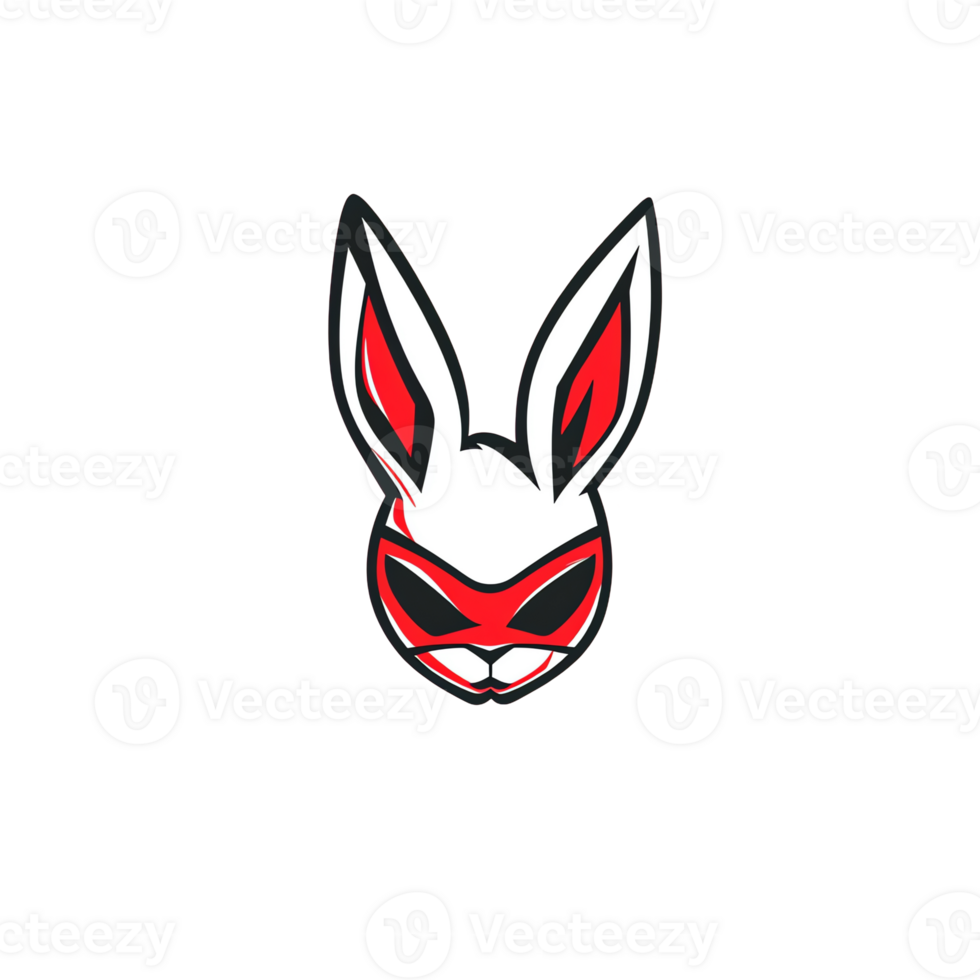 Stylish white rabbit logo with red accents on transparent background png