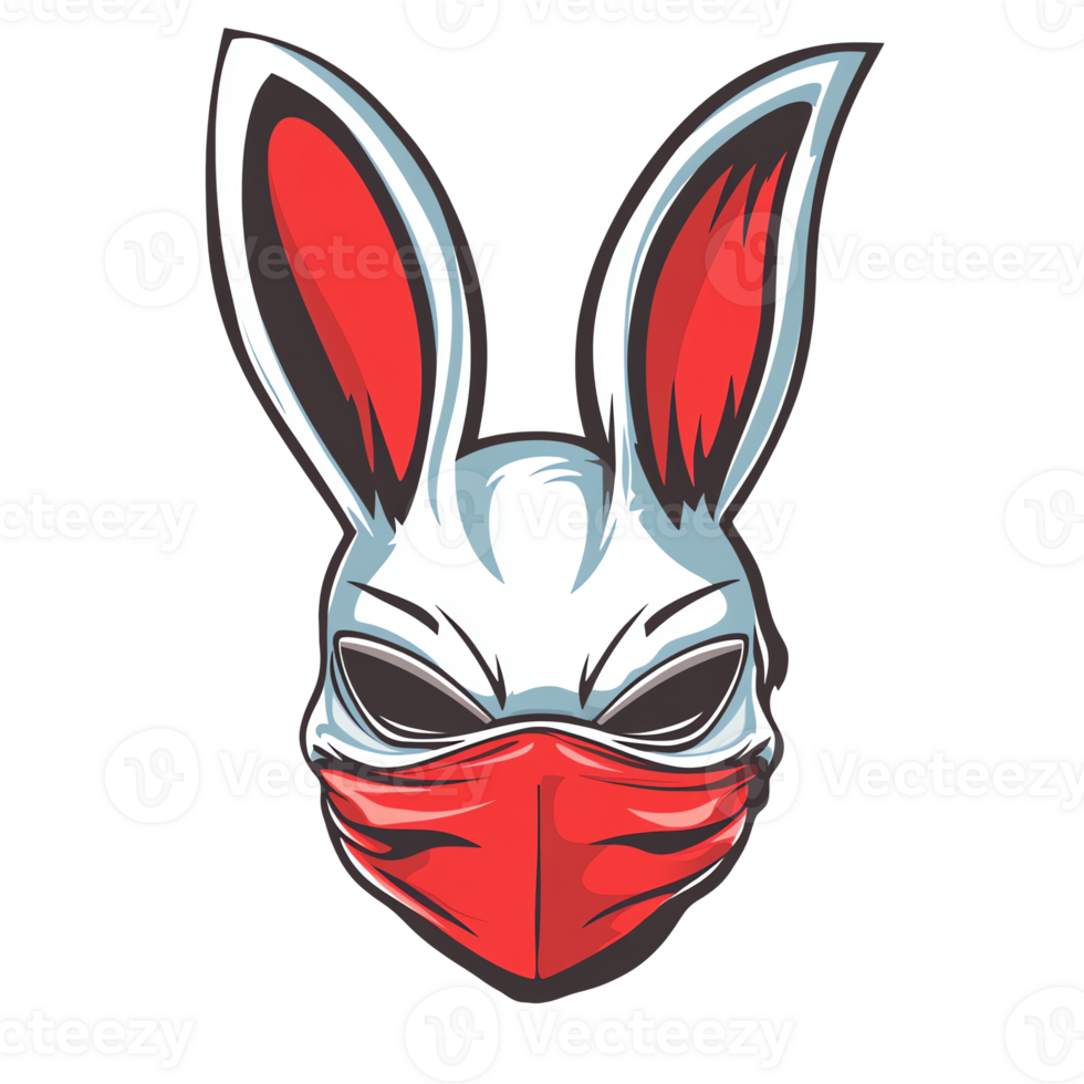 White rabbit mask with red details on transparent background a symbolic costume design png