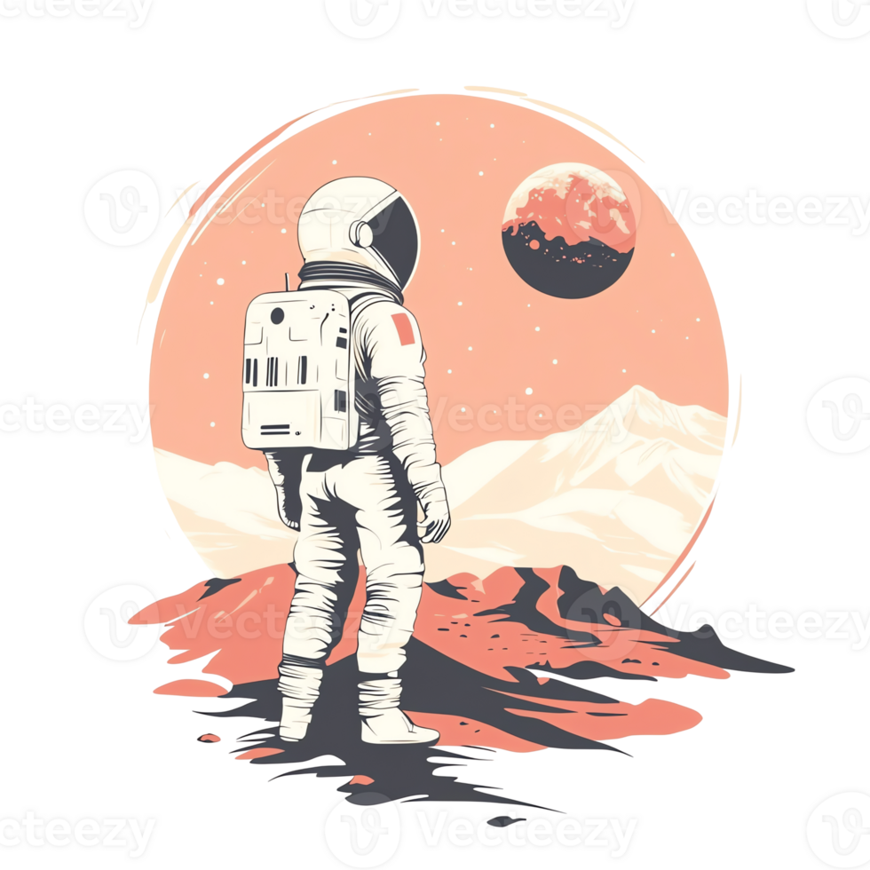 Astronaut on a mars like planet on transparent background png