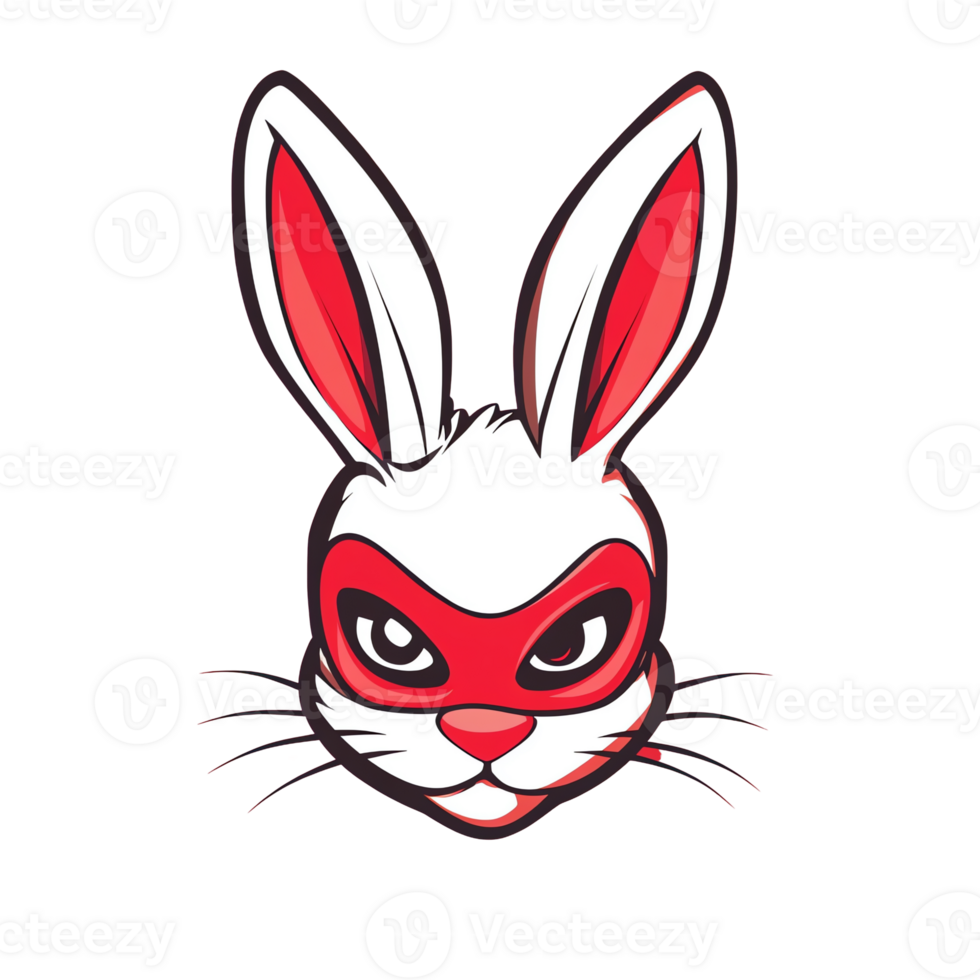 Cartoon rabbit wearing a red mask on transparent background isolated illustration png