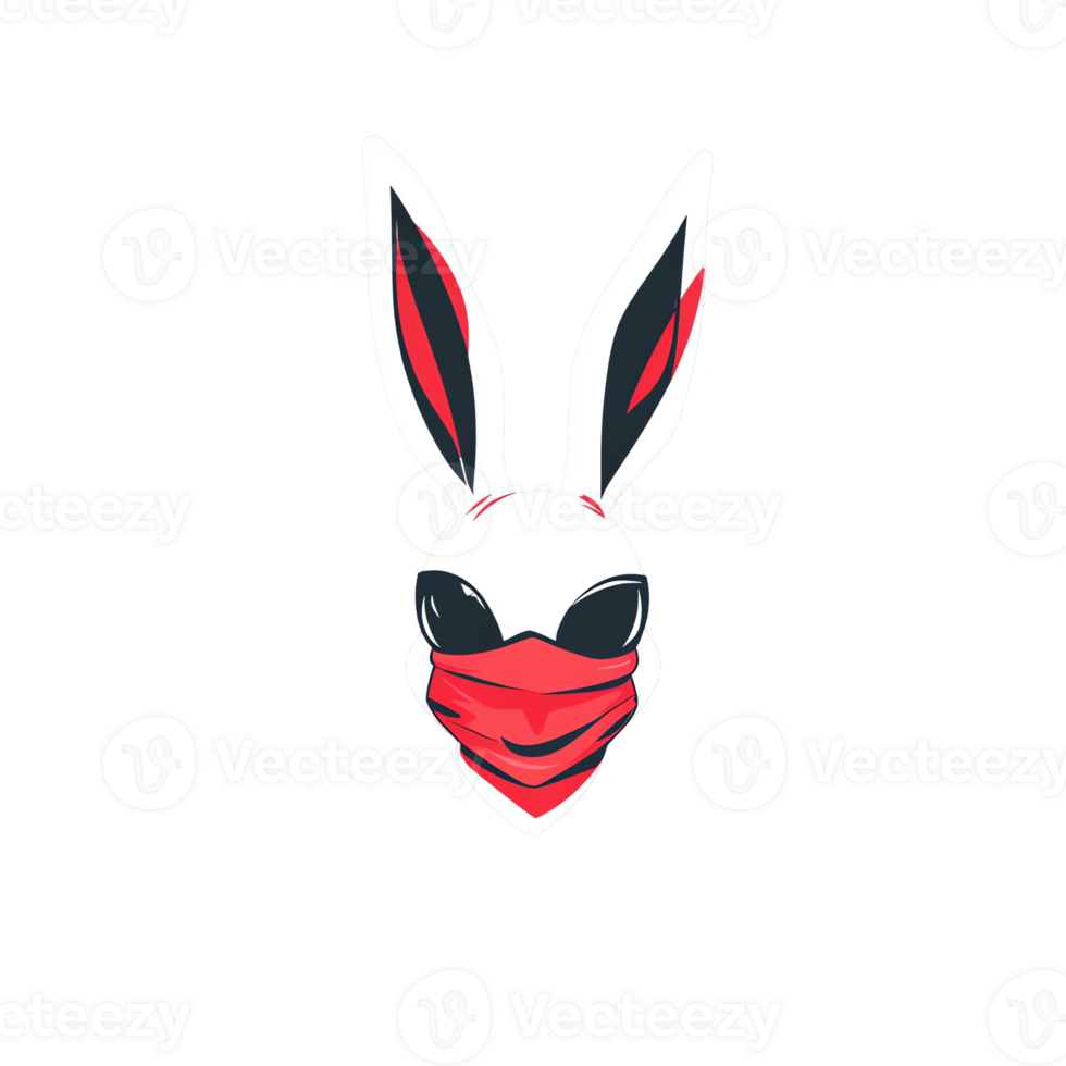 Stylized white rabbit with red bandana mask on transparent background a cute and trendy design png
