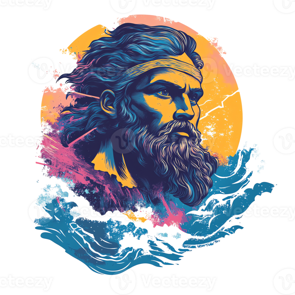 Stylized portrait of a bearded man against a vibrant background png