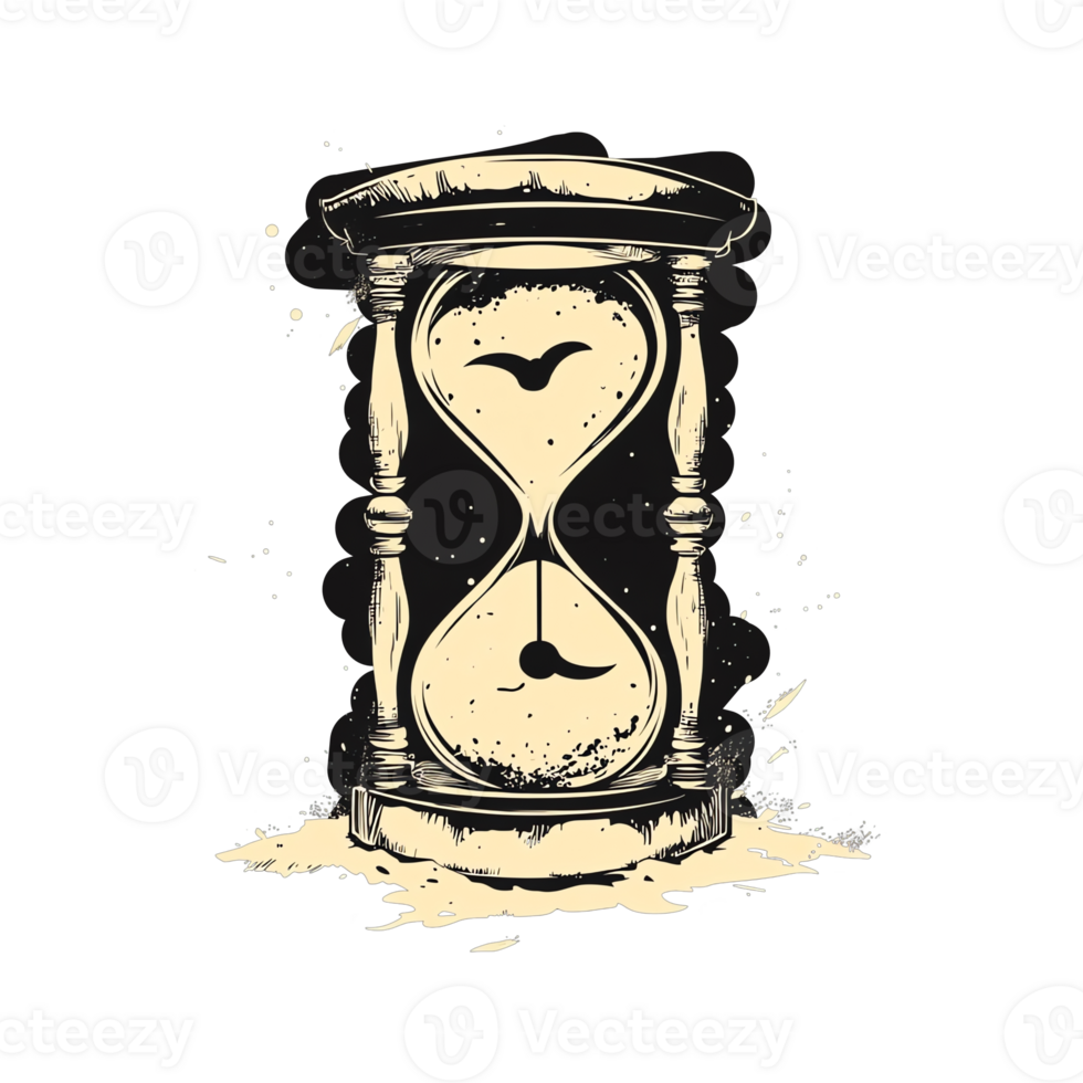 Ethereal hourglass with birds in flight on transparent background a dark artistic design png