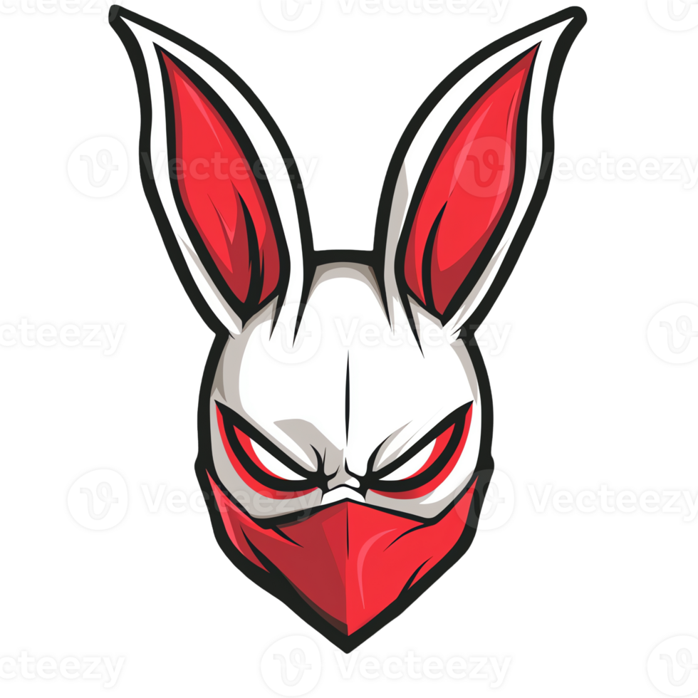 Fierce white rabbit with red bandana gaming logo on transparent background png