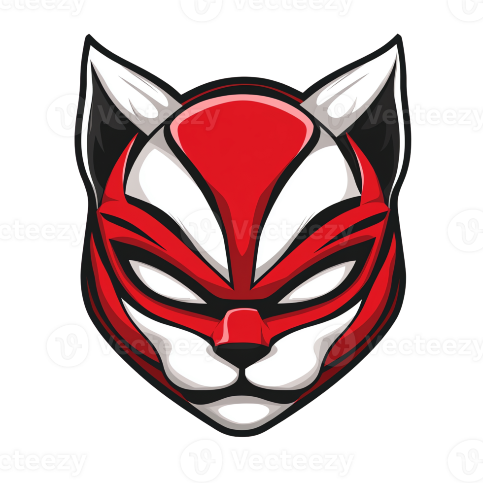 Red and white masked cat logo on transparent background png