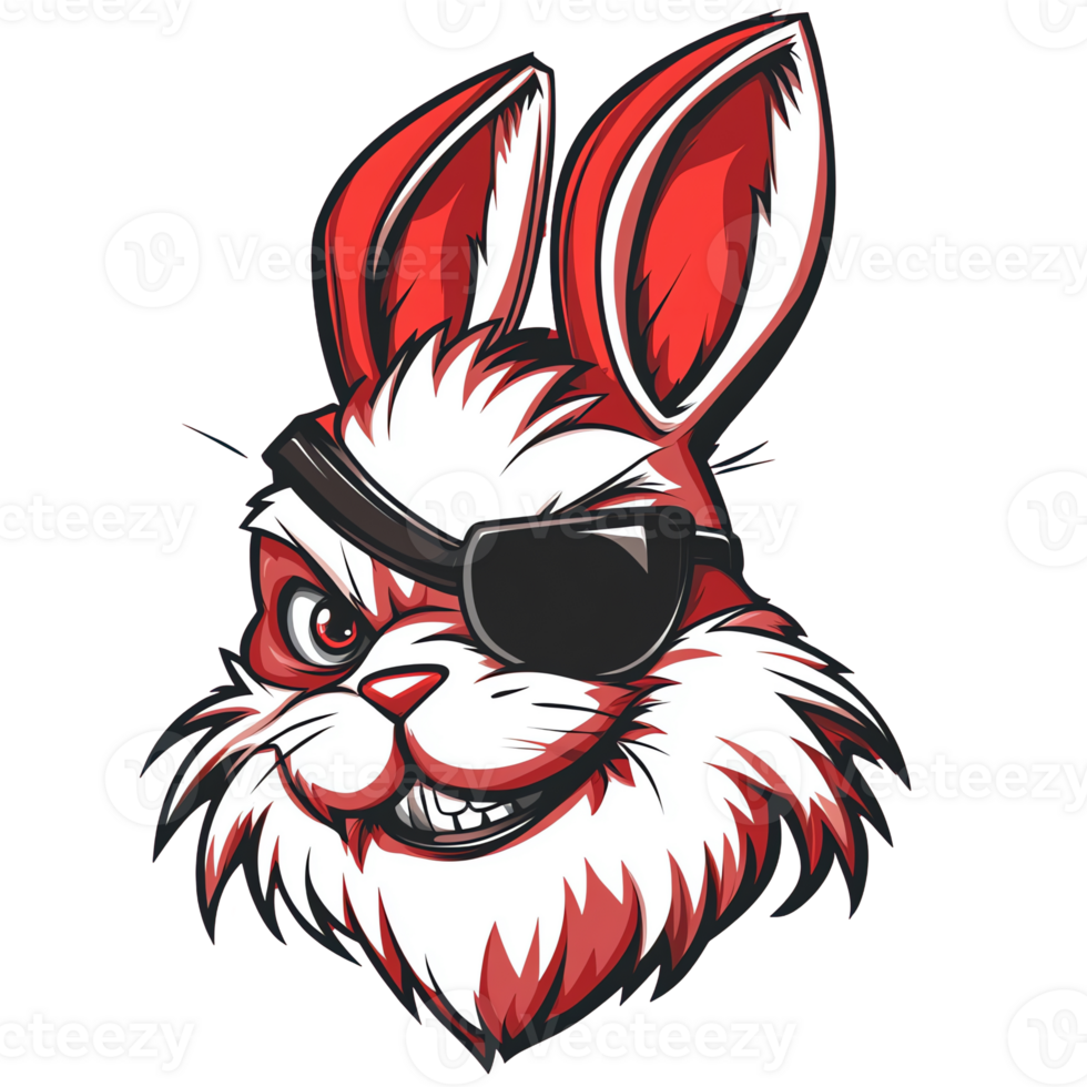 Fierce cartoon rabbit pirate with eyepatch on transparent background png