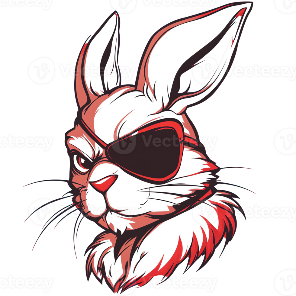Intense cartoon rabbit with eyepatch on transparent background edgy and rebellious mascot design png