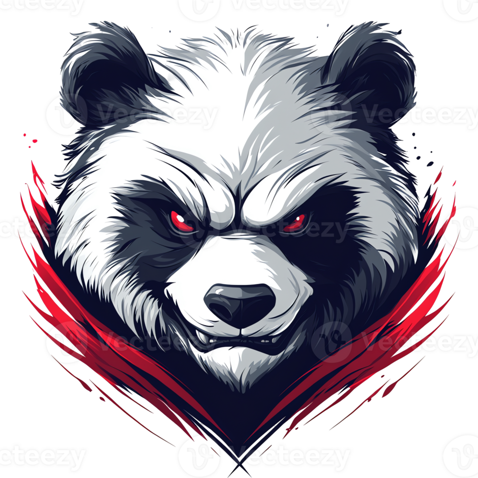 Fierce panda with red eyes and a cape on transparent background for logos gaming and profile pictures png