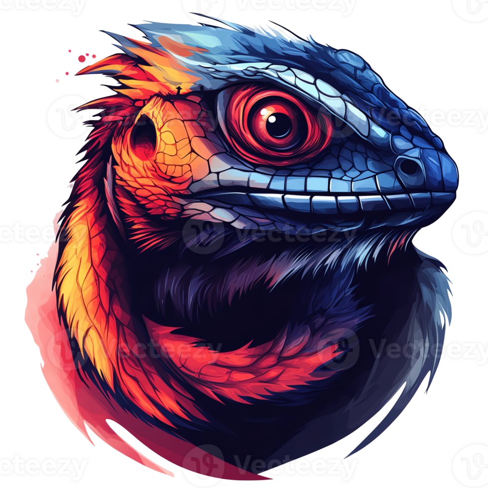 Fiery and icy lizard portrait a fantasy creature design on transparent background png