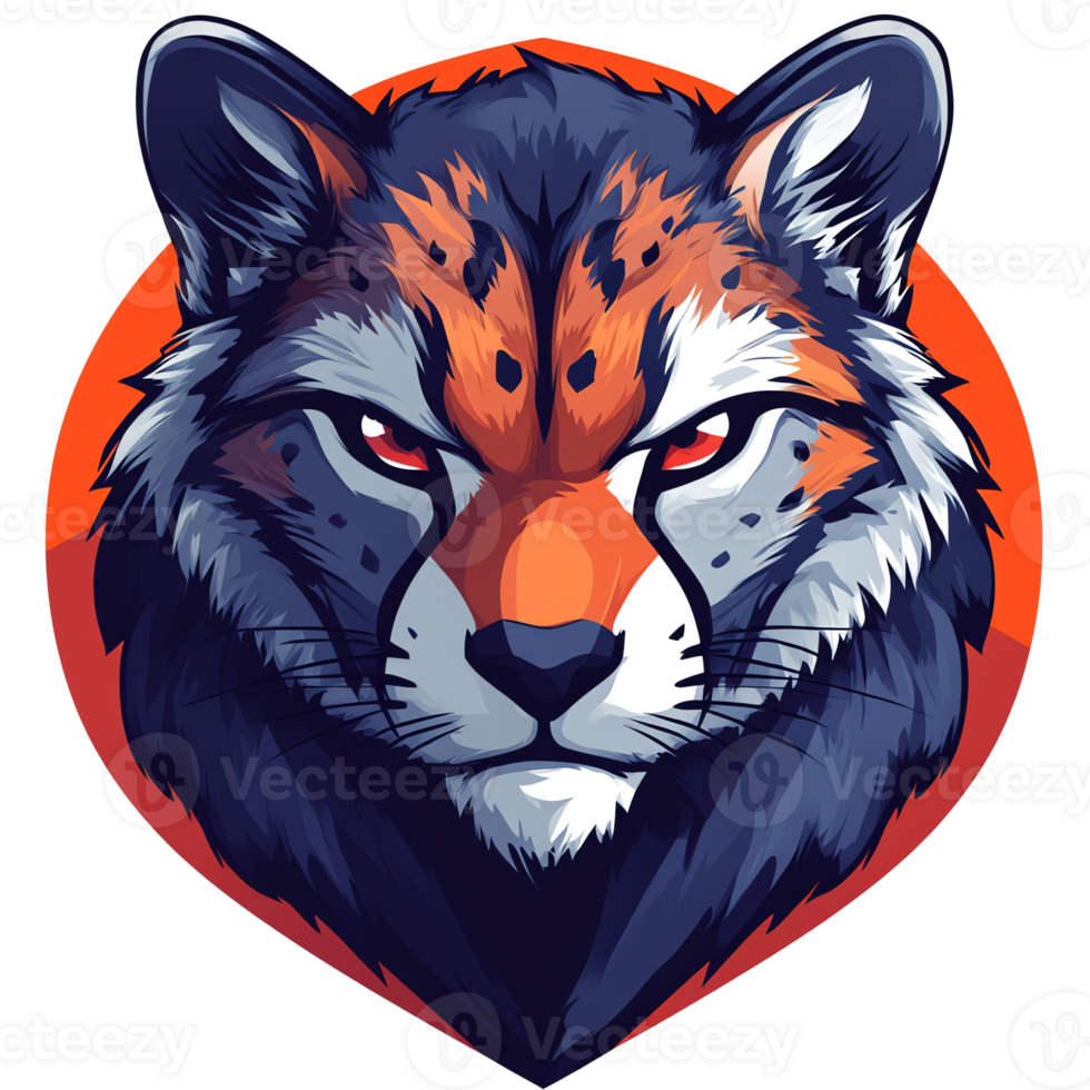 Fierce cheetah portrait with intense eyes on transparent background png
