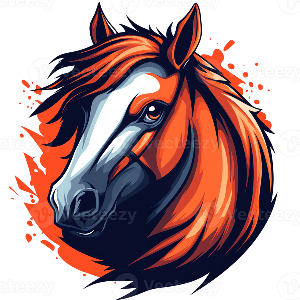 Fiery mustang horse portrait on transparent background a stunning digital illustration of an elegant equine png