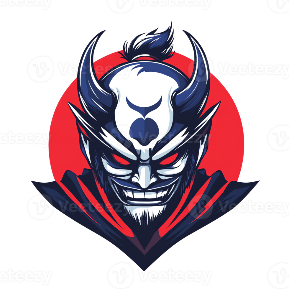 Fierce oni demon mask illustration on transparent background for gaming and design png