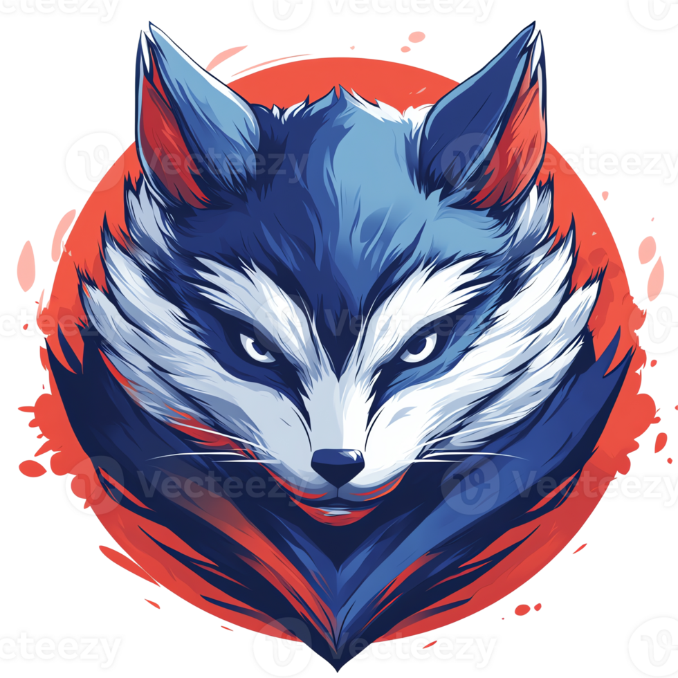 Majestic blue fox against a red sun digital art with transparent background png