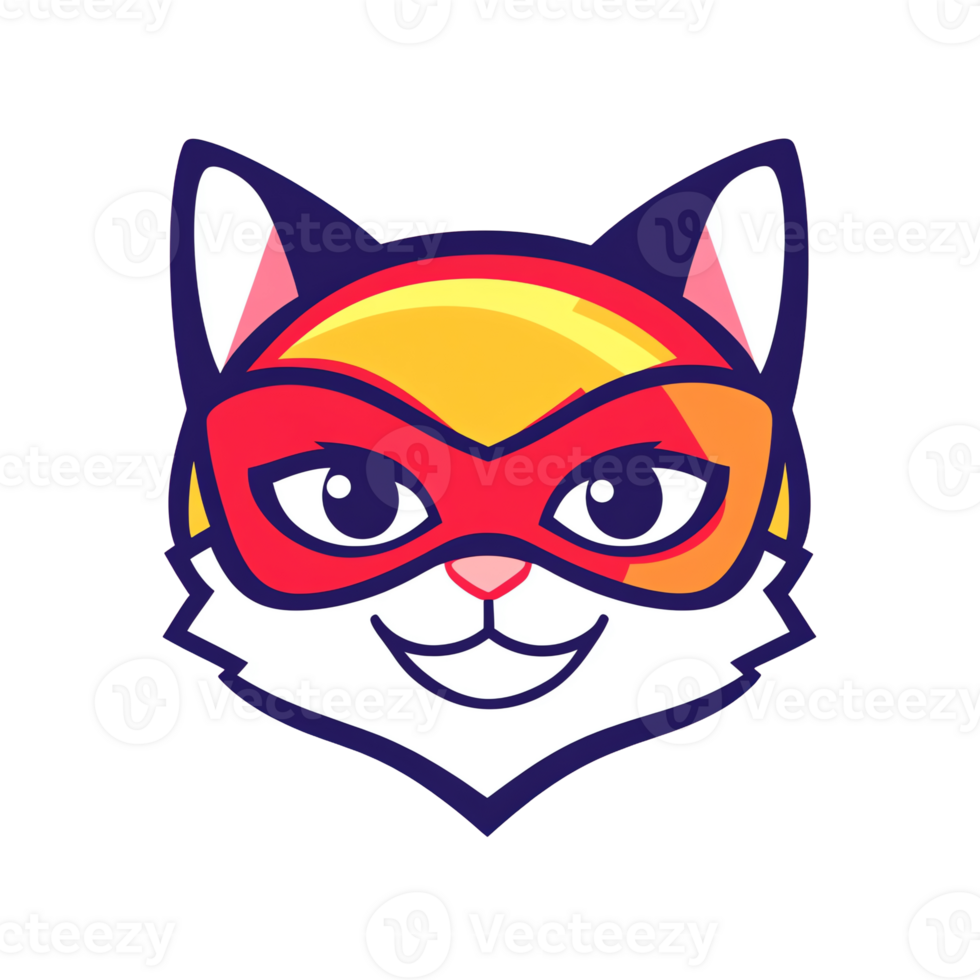 Adorable superhero cat with red mask on transparent background perfect for logos and designs png
