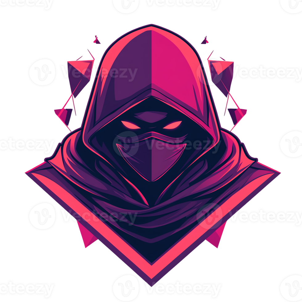 a purple hooded man with a red face and a purple hood png