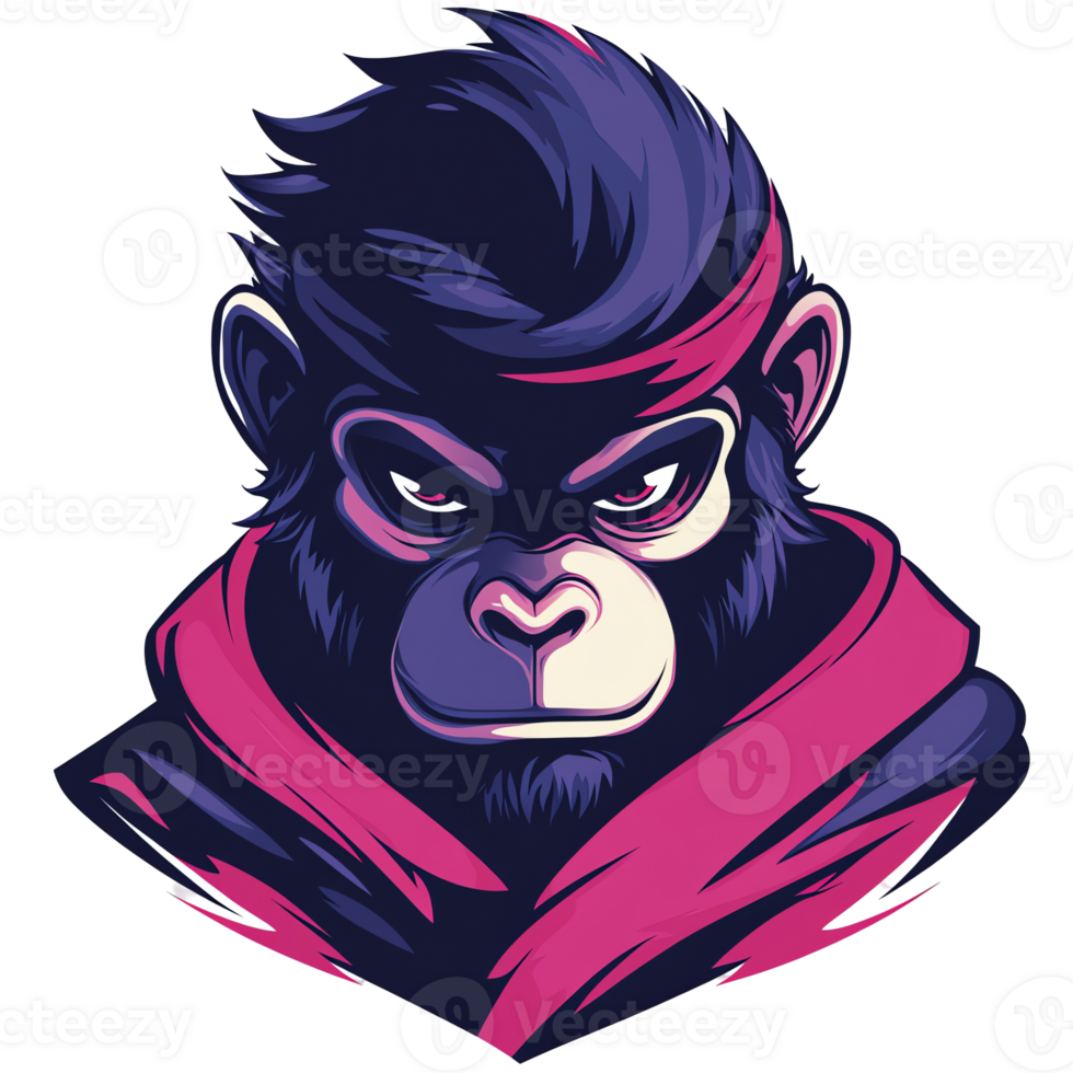 Fierce monkey illustration with stylish design on transparent background png