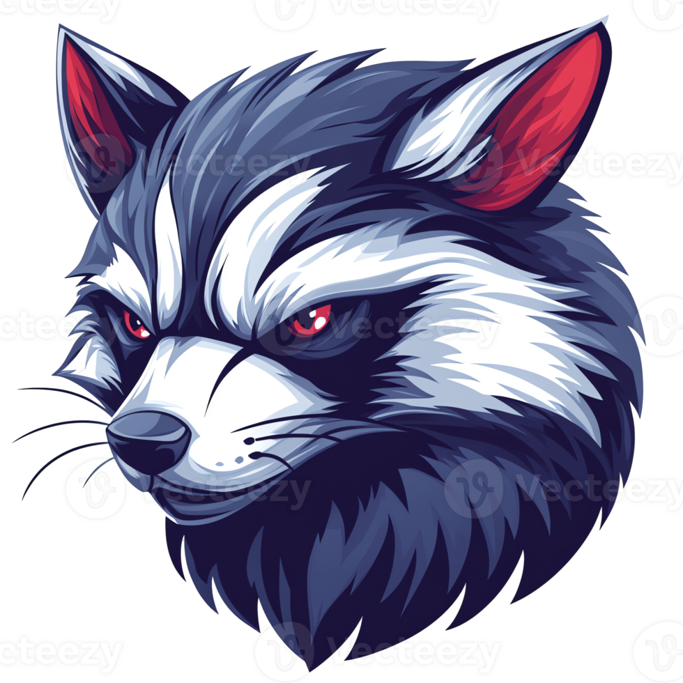 Detailed raccoon head illustration with fur texture on transparent background great for mascot or icon design png