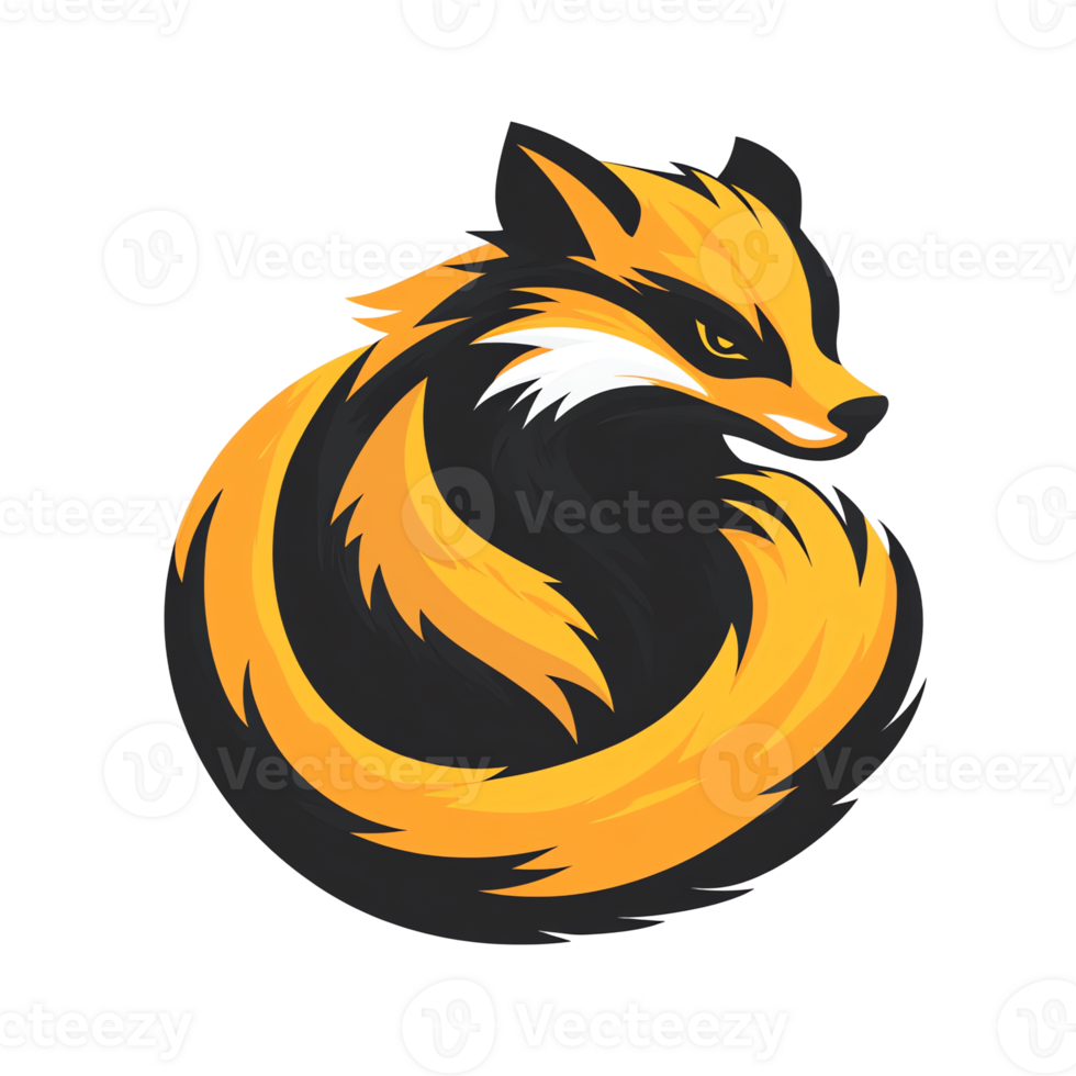 Fierce orange fox curled in a circle logo on transparent background png