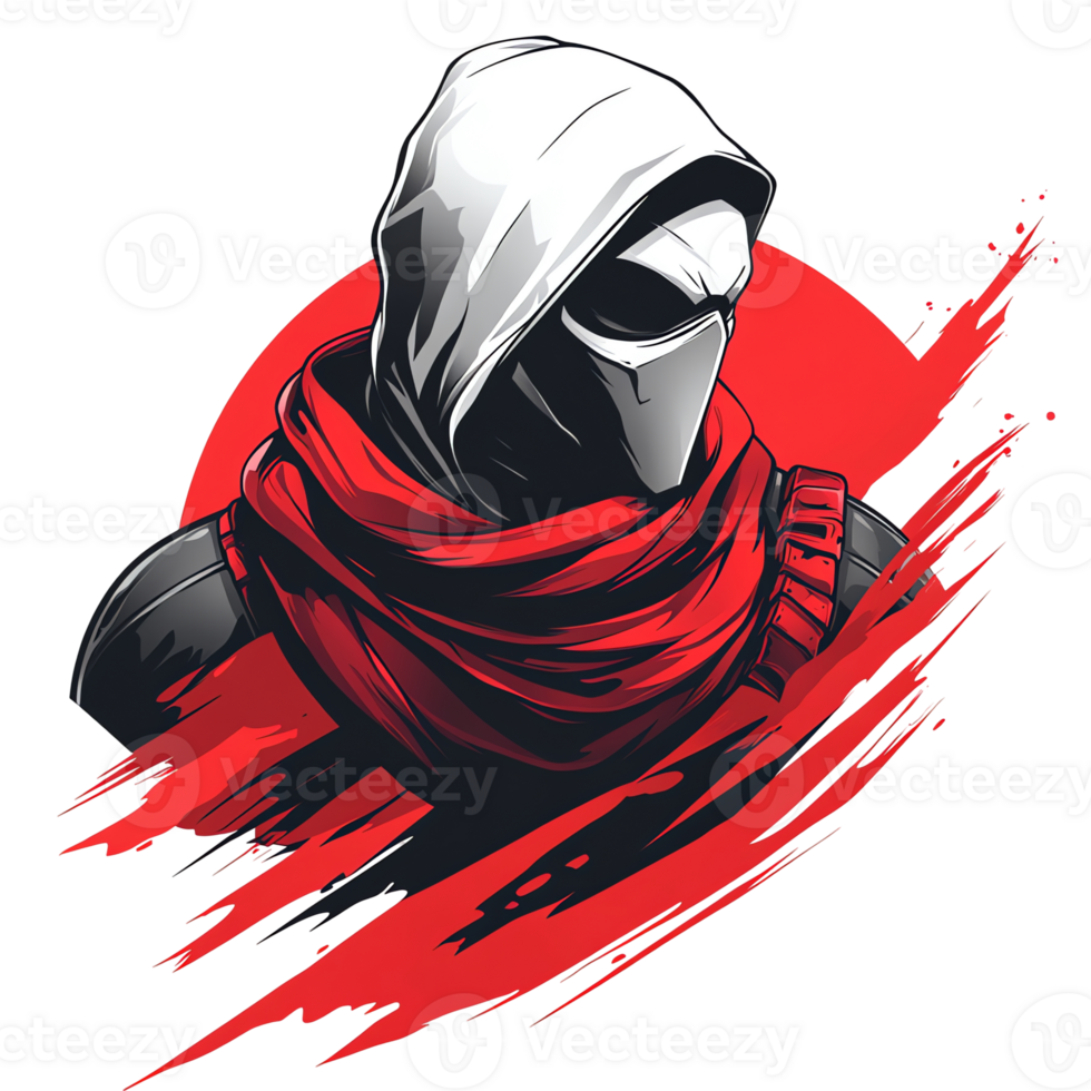 Mysterious hooded figure with red scarf on transparent background png