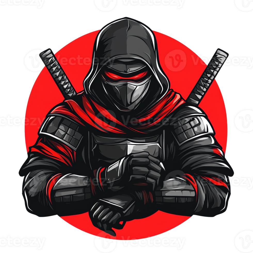 Mysterious ninja warrior logo with crossed katanas on transparent background png