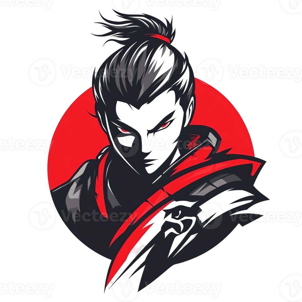 Mysterious anime samurai with katana on transparent background png