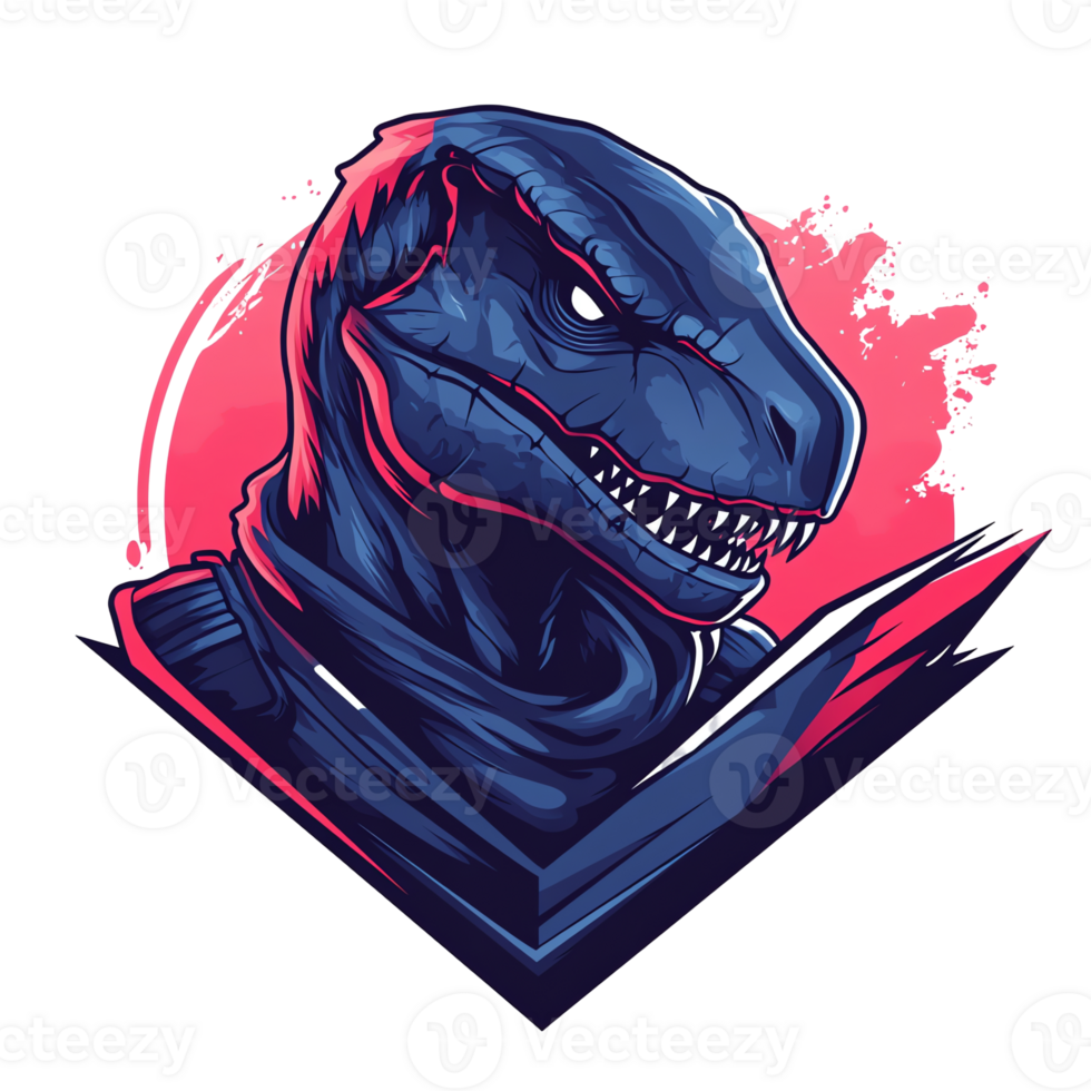 Fierce blue dinosaur portrait a digital illustration on transparent background for various uses png