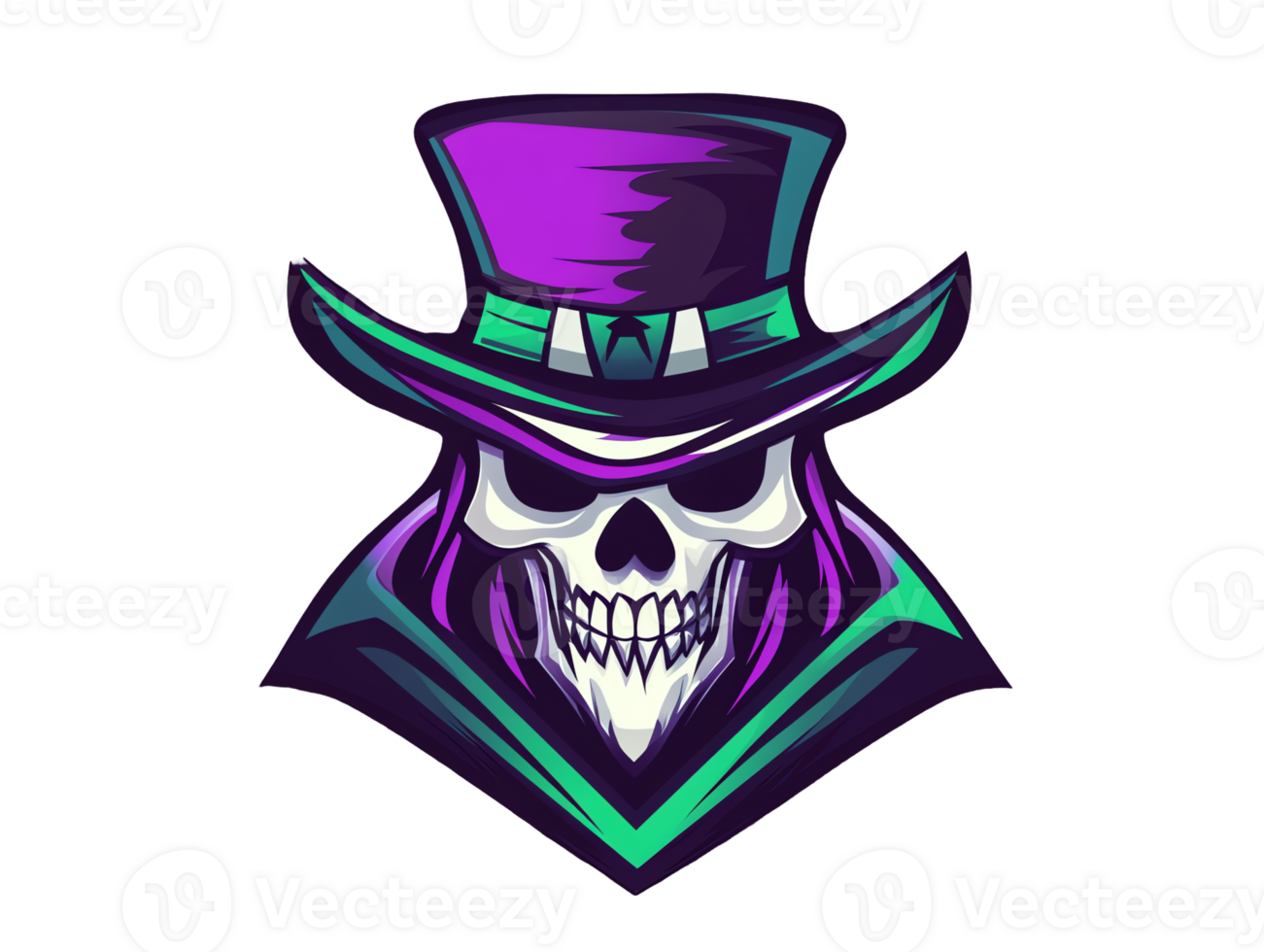 A captivating skull logo design with a top hat on a transparent background perfect for gaming esports or any project needing a unique and mysterious identity png