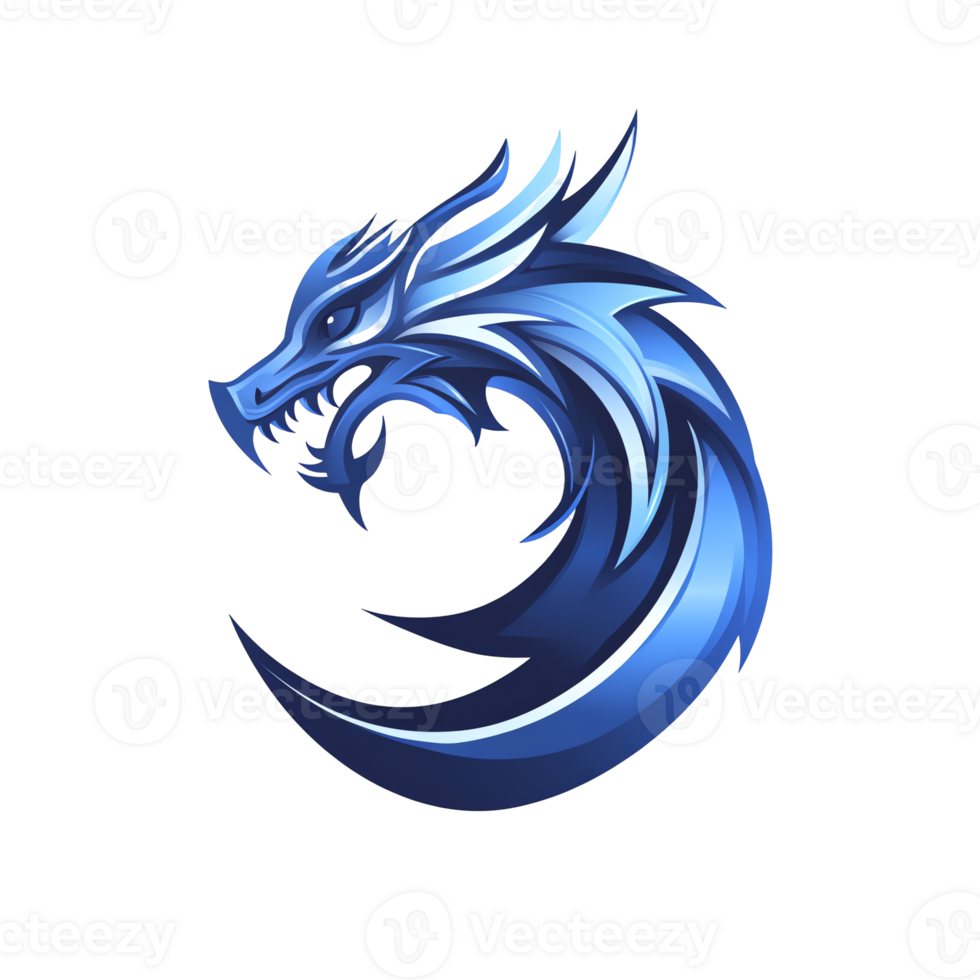Majestic blue dragon logo a fierce and stylized design on transparent background png