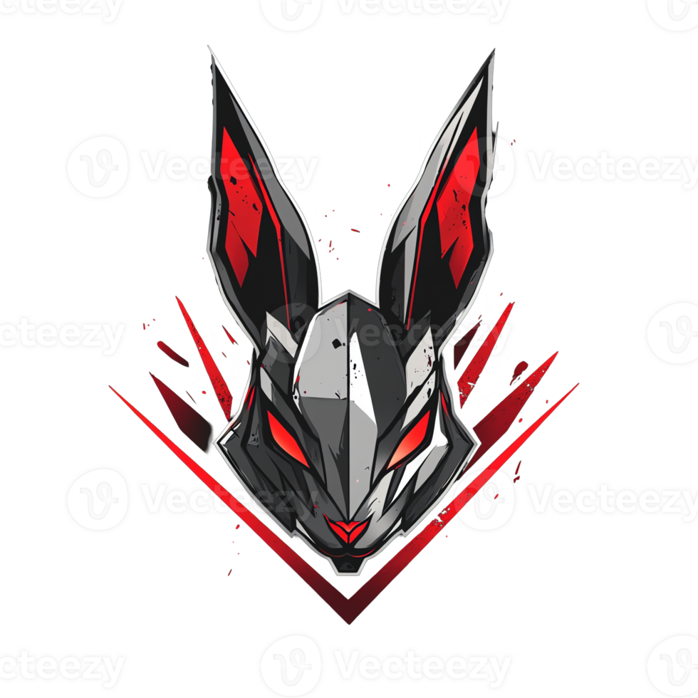 Fierce robotic rabbit esports logo cyberpunk style gaming mascot on transparent background png