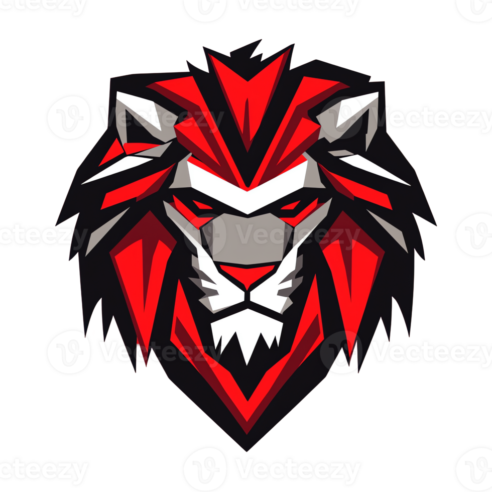 Fierce red and white lion logo design on transparent background for gaming and esports teams png