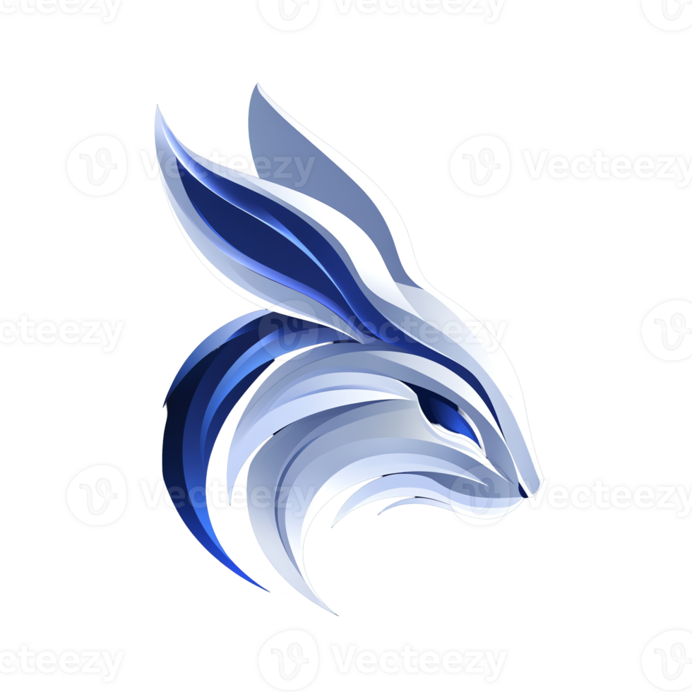 Elegant blue rabbit head logo design on transparent background for brand identity png