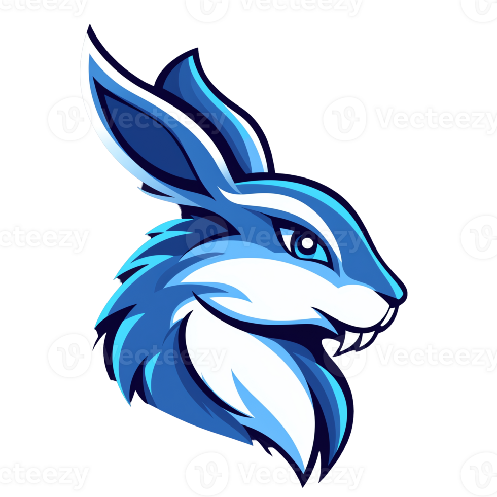 Fierce blue rabbit mascot logo design for esports teams on transparent background png