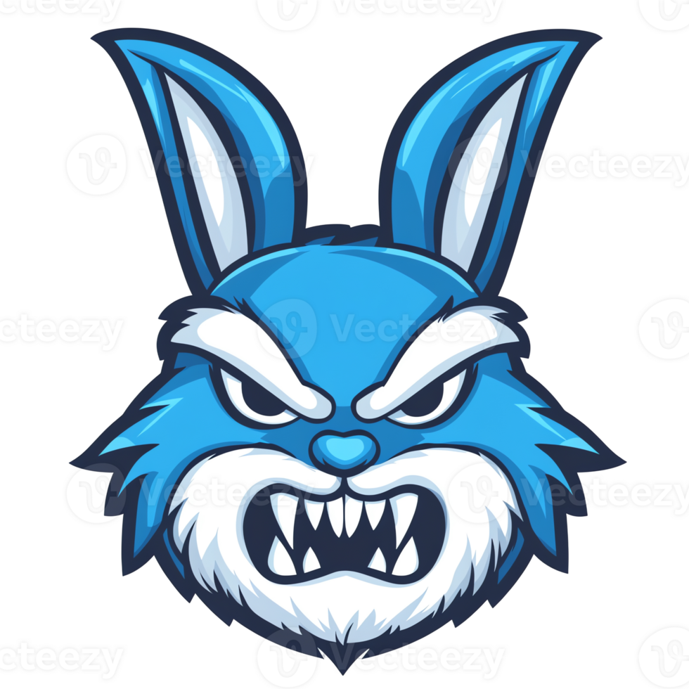 A fierce blue rabbit illustration on transparent background for gaming and esports teams png