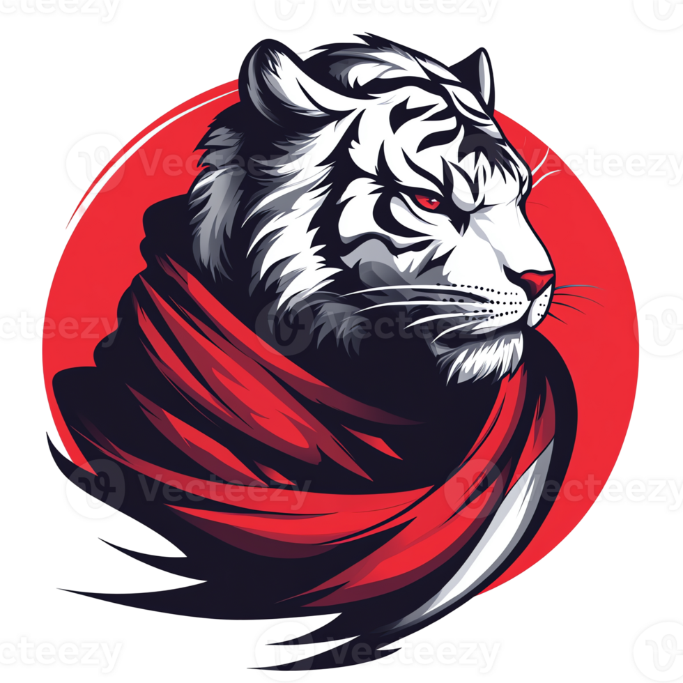 Majestic white tiger in red scarf on transparent background a digital art illustration png