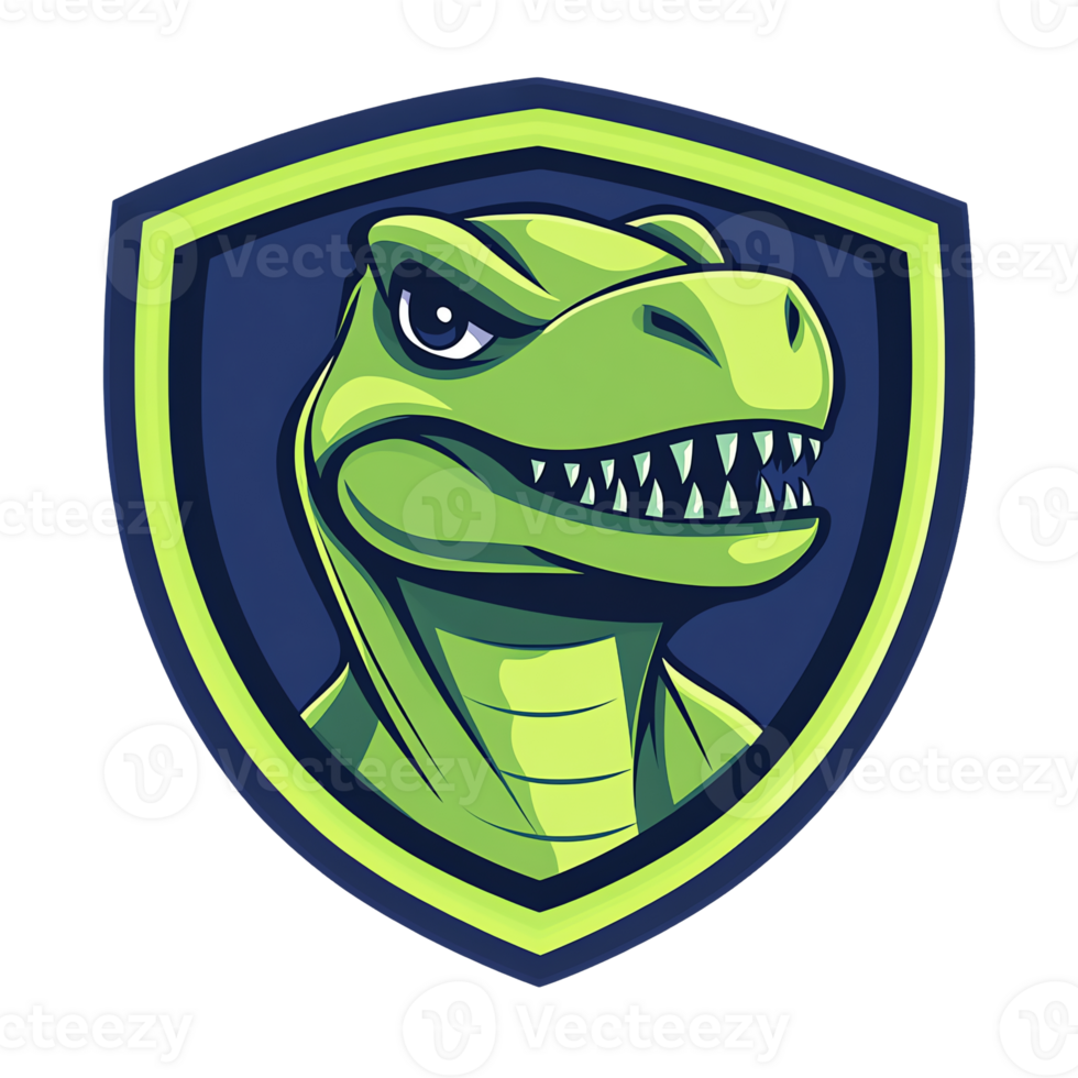 Fearsome t rex shield logo a powerful mascot design on transparent background png