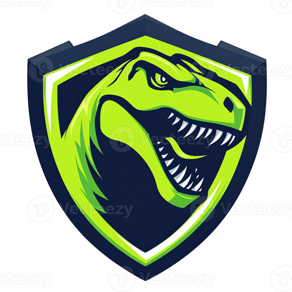 Fierce t rex head logo in a shield a powerful mascot design on transparent background png