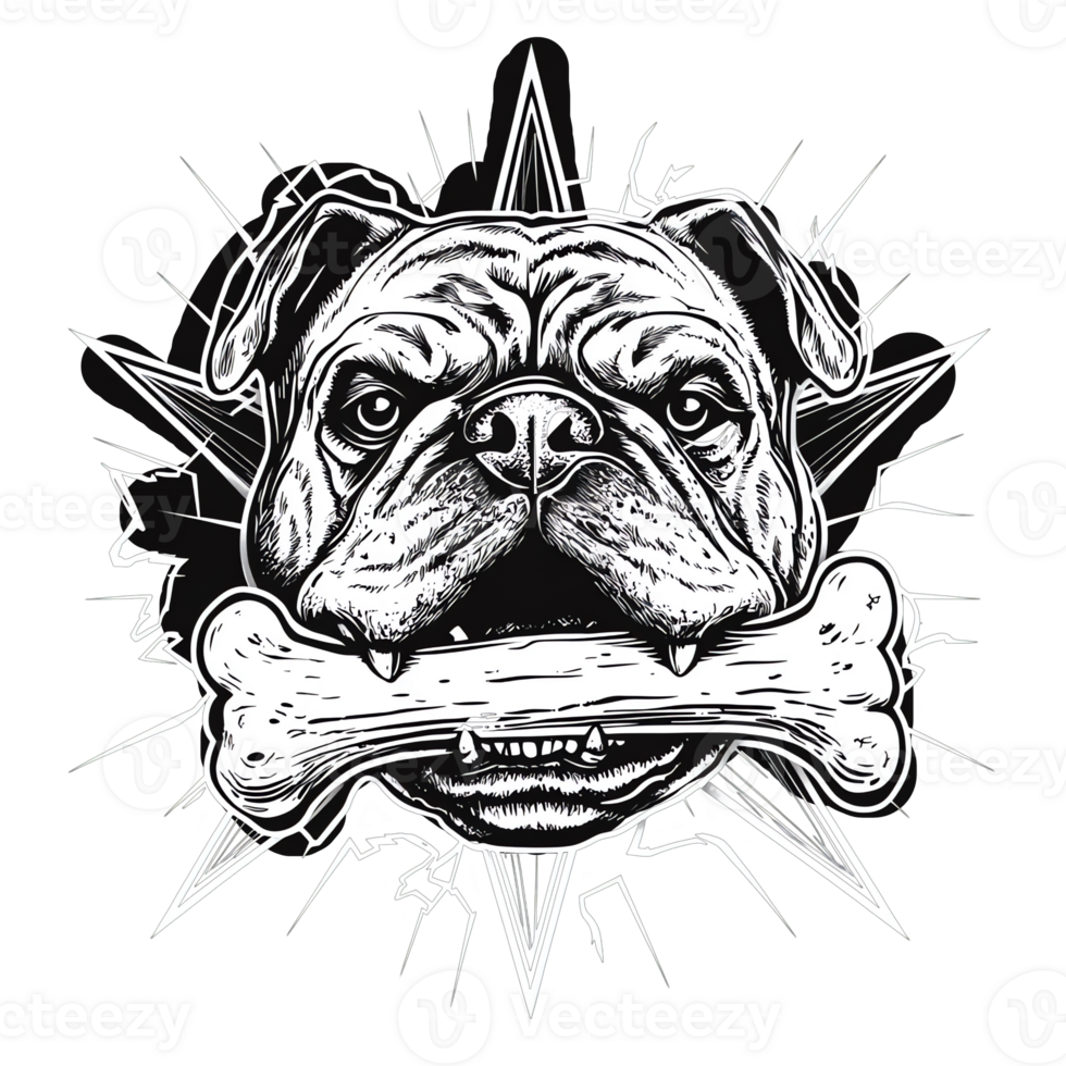 Bulldog with Bone Starburst Design png