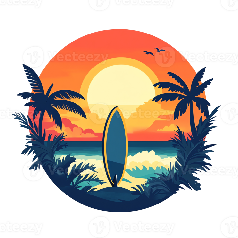 Sunset Surf Scene Beach Vibes png